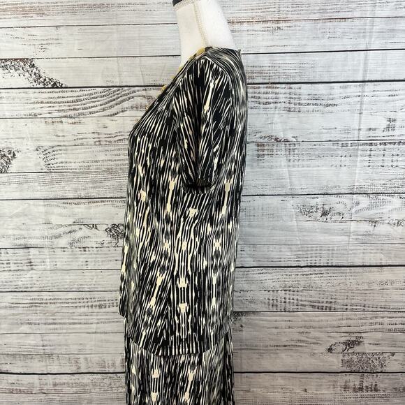 JM Collection 2pc Skirt Blouse Set Outfit size Small Black Camel Slinky Peasant - Picture 7 of 10